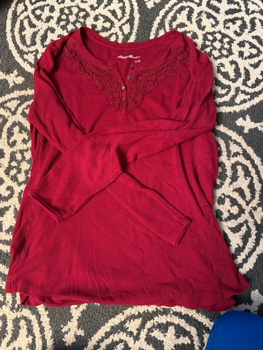 Lucky Brand Women's Deep Red Long-Sleeve Henley with Lace Yoke
